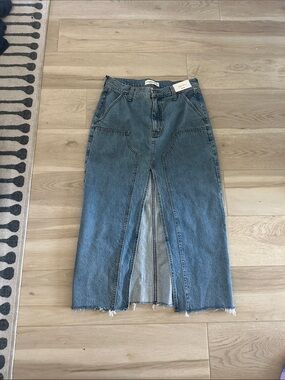 Abercrombie & Fitch Blue Denim Maxi Skirt with Front Slit